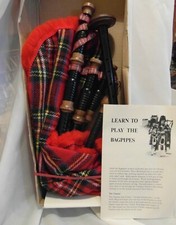 VINTAGE MINI SET OF SCOTTISH BAGPIPES FOR CHILD BEGINNER WITH INSTRUCTIONS BOXED
