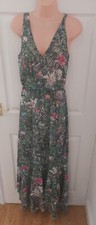 H&M Conscious Collection Green Chiffon Botanical tropical Print Maxi Dress UK 8