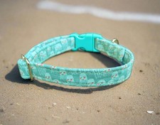16mm 8-12" Jellyfish On Sea Green Fabric Adjustable Buckle Puppy/Dog Collar XS