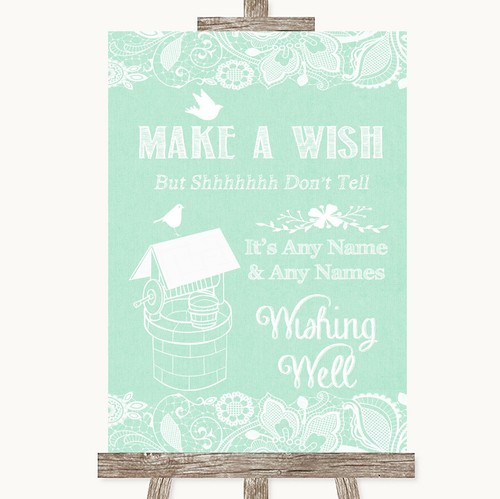 Green burlap lace wishing - &,