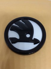 Skoda 90mm Gloss Black & White Badge Top Quality Free P&P