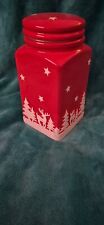 Red White Christmas Cookie Jar Stars Tall Biscuit Barrel Storage