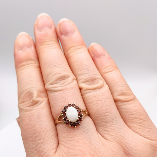 9ct gold opal garnet cluster - opal,