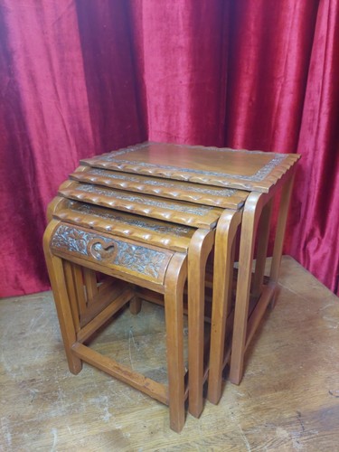 Vintage carved teak nesting - 4,