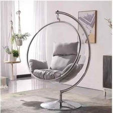 Modern Hanging Bubble Chair Swing with Grey Cushions Indoor Lounge (S)