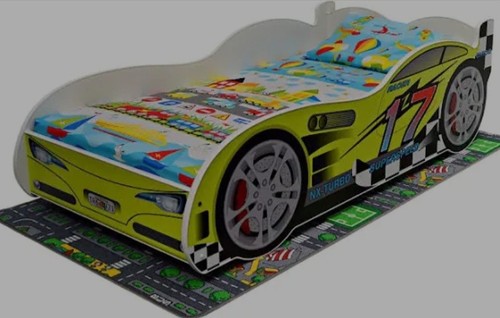 Childs green racing car - racing, bed
