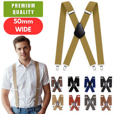 Heavy Duty Mens Braces For Trousers With Metal Clip Suspender 50mm Wide Black UK