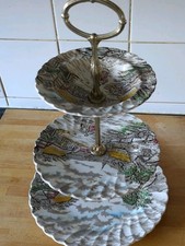 3 TIER SERVER VINTAGE MYOTT FINE STAFFORDSHIRE WARE RURAL SCENE 