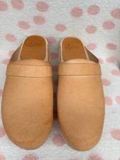 Lotta Beige Wooden Leather Traditional Clogs Size 7