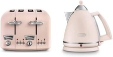 NEW De'Longhi Argento Silva Wide Slot 4 Slice Toaster & Kettle set, Floral Pink