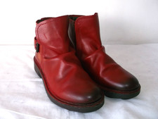 Stunning FLY London Red Leather biker style ankle boots Size 4 UK WORN ONCE