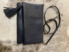 GIGI New York Snake Embossed Navy Blue Fold Over Crossbody Bag With Card Wallet