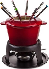 Fondue Set Chocolate Fondue Cheese Melting Kit Cast Iron Pot 8 Forks Fuel Burner
