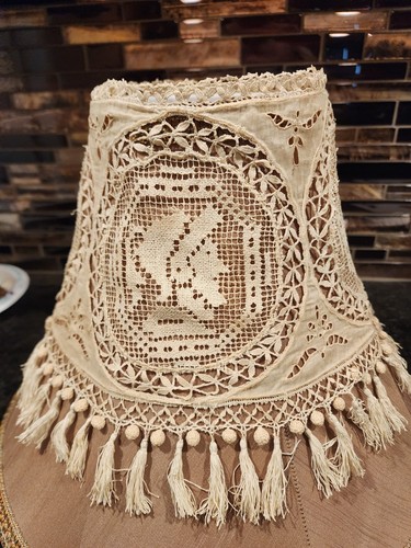 Antique needle lace lamp shade - antique,