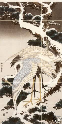 Tile mural cranes snowy - mural, on