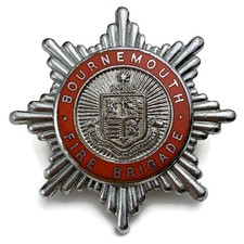 Bournemouth Fire Brigade Service Dorset Fireman's Enamel Cap Hat Uniform Badge