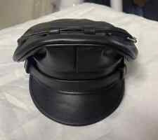 Genuine Full Leather Black Army Muir Biker Peaked Police Gay Bluf Cap Hat