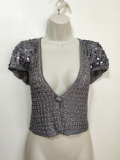 BHS silver grey crochet sequin bolero shrug cardigan 10 12 Christmas party xmas