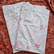 Dunelm Pair Beige Pencil Pleat Lined Curtains Pink Rose Print 64"W x 54"L BNWOT