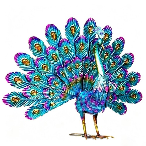 Metal peacock statue - peacock,