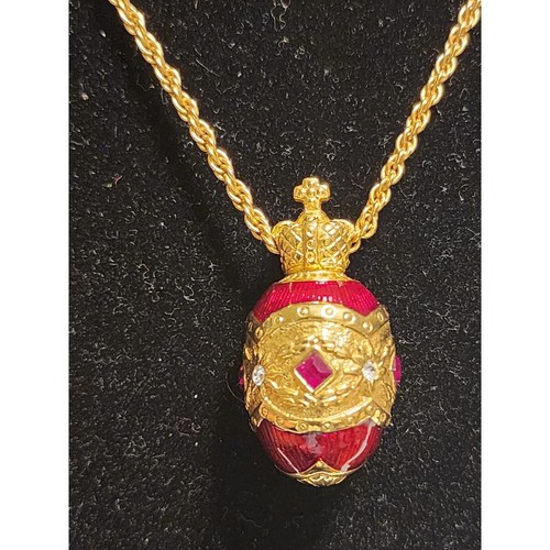 Red enamel faberge egg pendant - red,