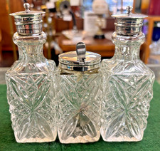 1911 Sterling Silver Top And Crystal Glass Cruet Set By Hayes & Co
