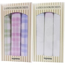 WOMENS LADIES 100% COTTON HANKIES HANKERCHIEFS MULTI PACK OF 3 GIFT BOX 29X29 CM