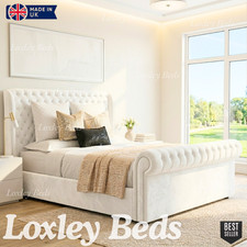 Sleigh Bed Frame Plush Velvet