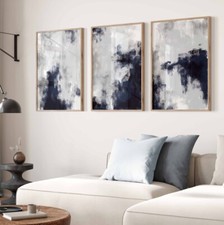Set of 3 Modern Wall Art Navy