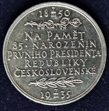1935 CZECH REPUBLIC Czechoslovakia Tomas G. Masaryk (85th Birt) Old Silver Medal