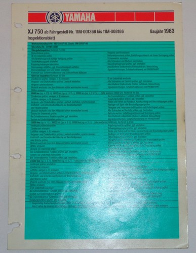 Inspection sheet yamaha 750 - xj,
