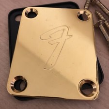 Fender “F” stamped 70s Gold Chrome Neck Plate Includes Gasket & 4x Gold Screws!