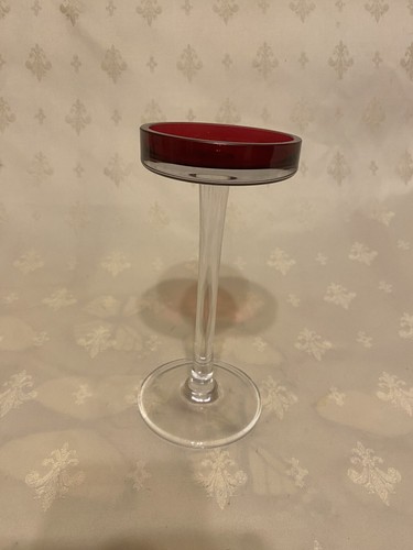 Vintage red glass tall candle - glass,
