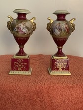 COPPIA VASI ROYAL VIENNA 800 IMPERO PORCELLANA DIPINTI A MANO 