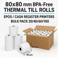 80×80 mm BPA Free Thermal Till Rolls EPOS POS Receipt Paper Bulk Pack 20/40/60