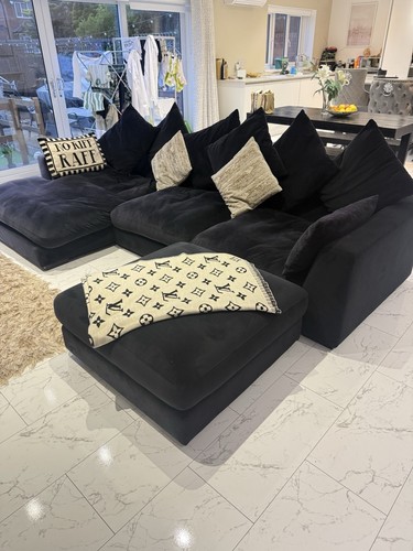 Suede black corner sofa with - suede,