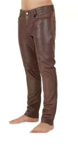 Mens biker jeans real brown - mens,