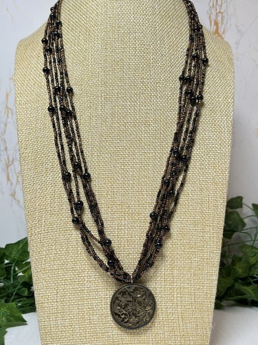 Long gold black pendant - long,