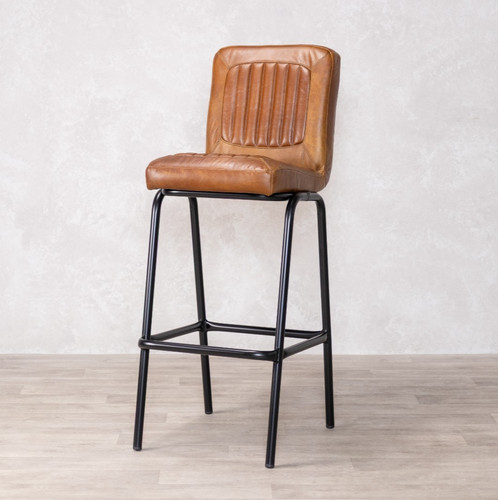 Dark tan leather bar - bar, stool