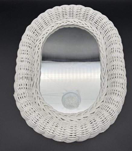 White wicker oval mirror - wicker,