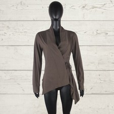 IVAN GRUNDAHL Women's Khaki Green Wrap Long Sleeve Tie Front Cardigan Boho M