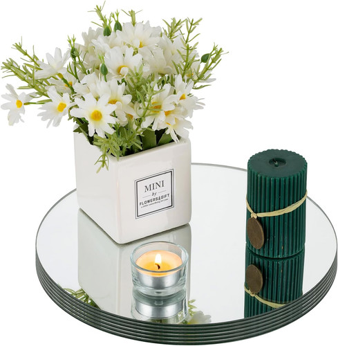 Round mirrored candle plates - candle,