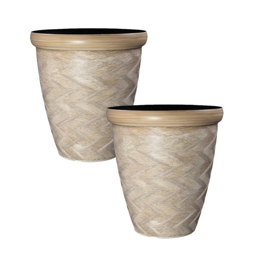 2pc round beige plant pot - round,