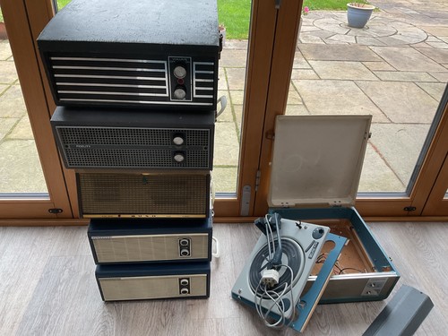 Old record player - record,