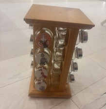 Wooden rotating spice and herbs rack carousel with 16 glass jars