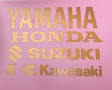 TWO GOLD MOTORCYCLE DECALS STICKERS. KAWASAKI HONDA YAMAHA SUZUKI