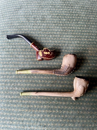 Antique clay pipes decorated - clay,