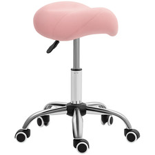 HOMCOM PU Leather Saddle Stool w/ Moulded Padded Seat Adjustable Height Pink