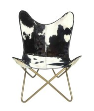 Vintage Cowhide Leather Butterfly Chair Sleeper Seat Relax Arm Chair Folding