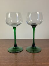 Set of 2 Vintage Luminarc 1970s French Green Stem Hock Wine Glasses